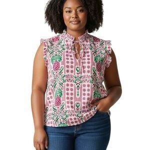 CHARTER CLUB Pink and Green Pineapple Print Top